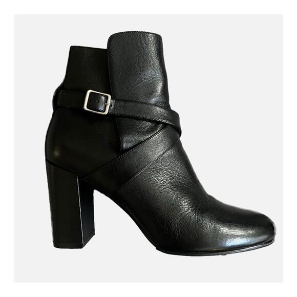 Saint Laurent Babies 90 Leather Cross Strap Ankle Boots Booties Black 38/ 8 - Picture 3 of 10